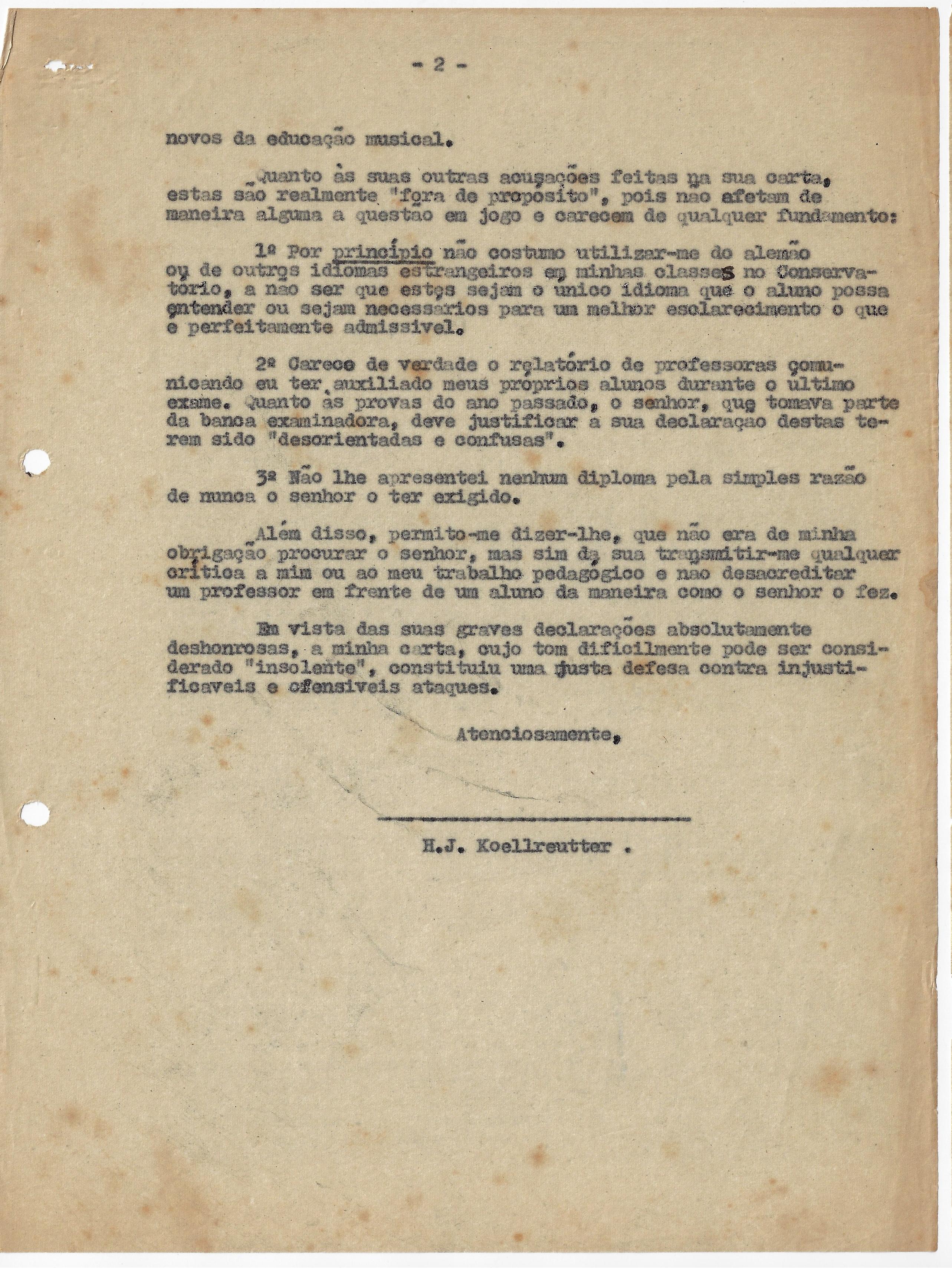 Carta de Koellreutter a Oscar Lorenzo em 21 de janeiro de 1945
