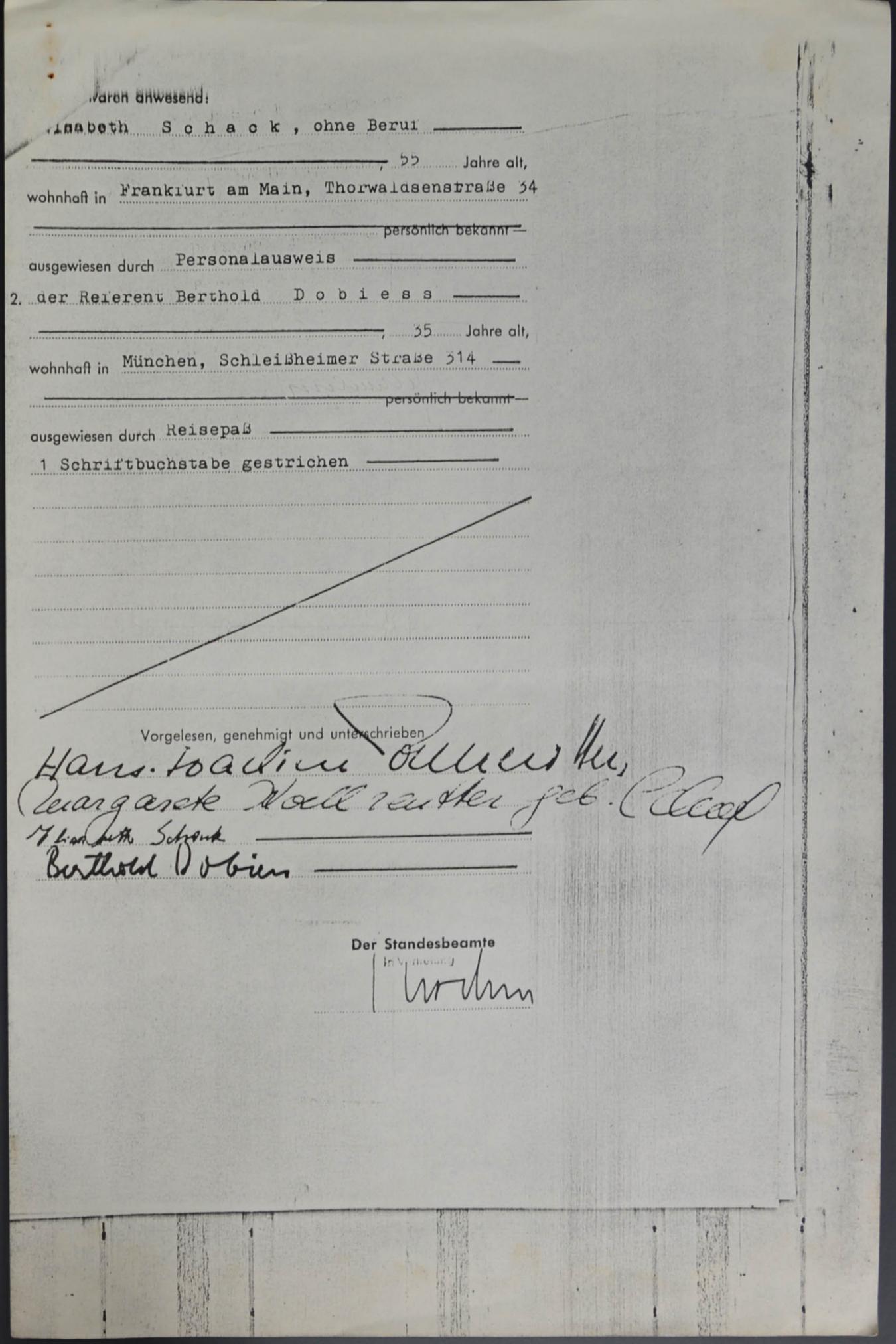 Certidão de casamento de Koellreutter e Margarita Schack 1966
