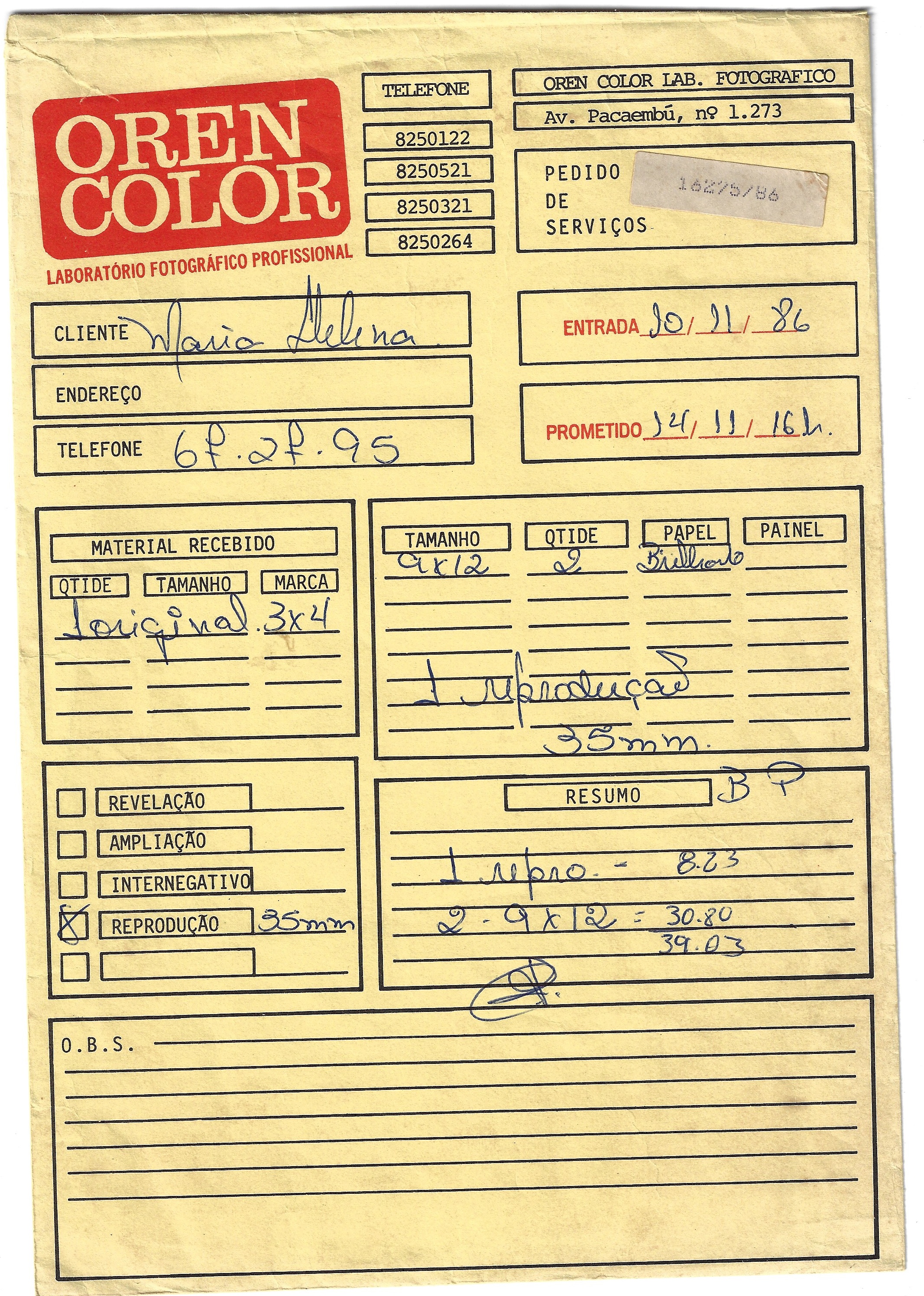 Negativos de fotografia de Koellreutter de 1986